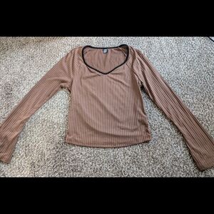 SHEIN Brown Striped Long Sleeve Top